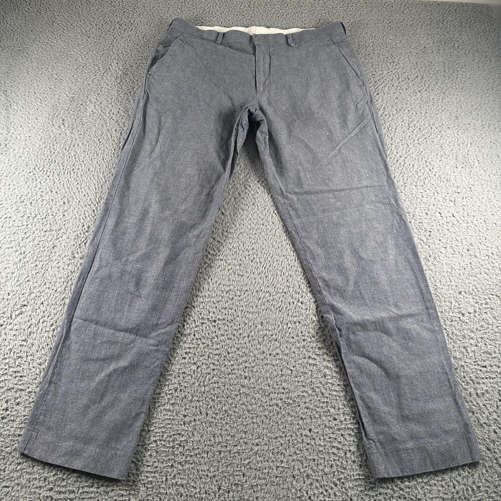 J.Crew Ludlow Baird McNutt Dress Pants Mens 32x30 Blue Chambray Cotton Linen